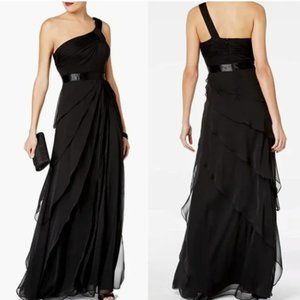 Adrianna Papell  Black Draped One Shoulder Flutter